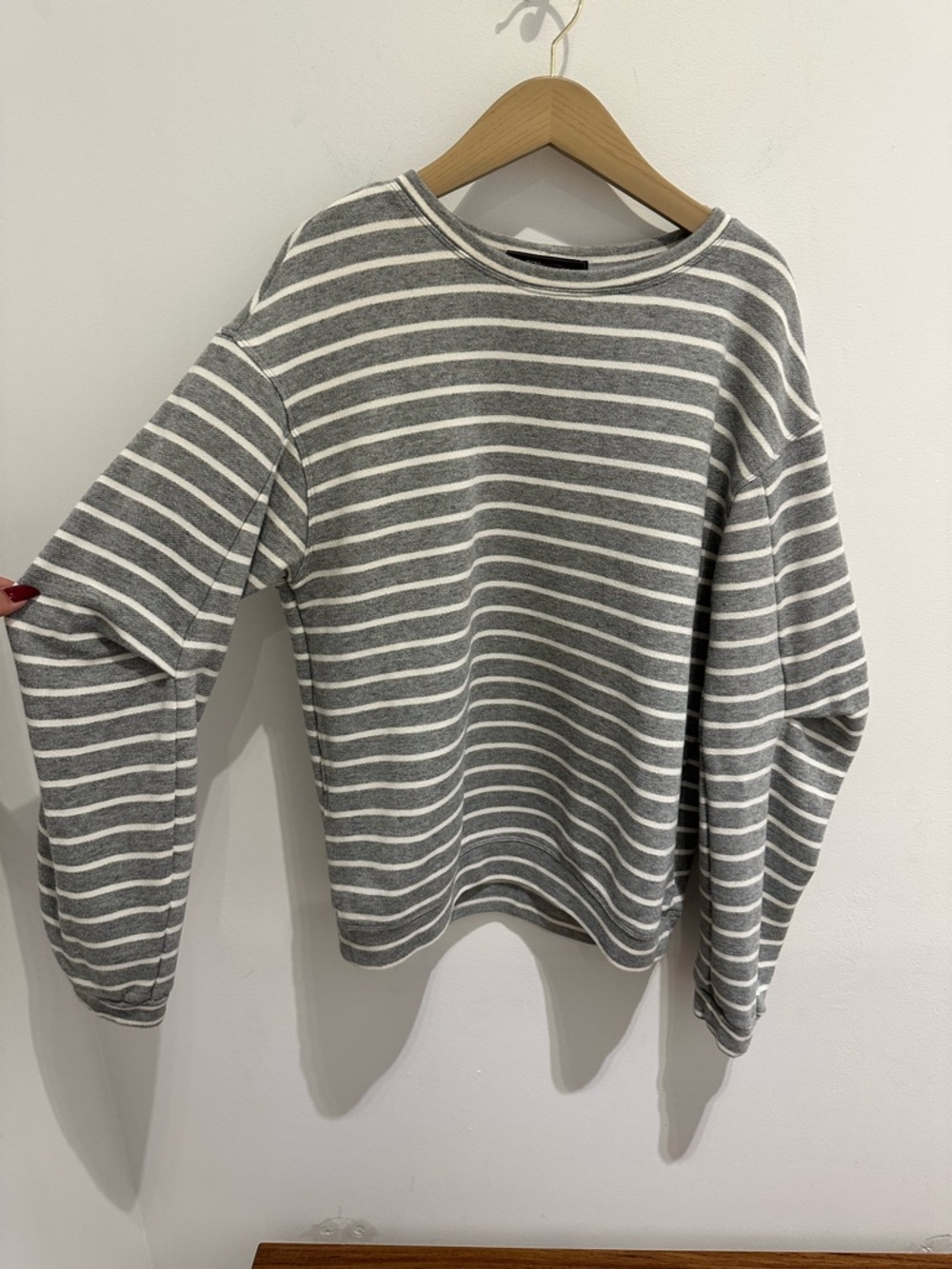 BCBGMaxAzria Gray and White Striped Sweatshirt Top Small